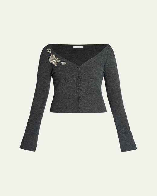 Erdem Black Embellished Cropped V-Neck Cardigan