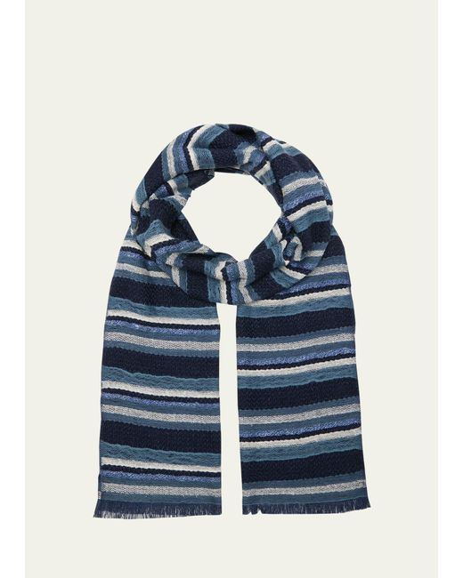 Loro Piana Blue Sciarpa Multi-yarn Stripe Scarf for men