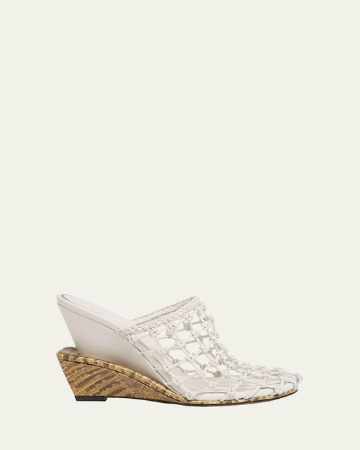 Jacquemus White Les Doubles Snake-Print Tresses Wedge Mules