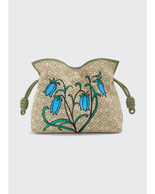 Loewe Blue Flamenco Floral Jacquard Drawstring Clutch Bag