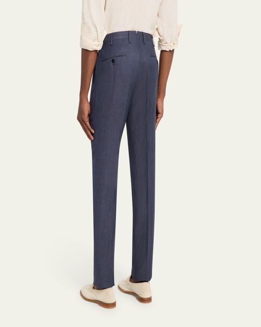 Incotex Blue Flat-Front Luxe Twill Trousers for men