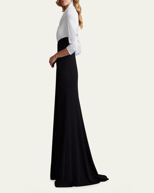 Tadashi Shoji Black Pleated Taffeta & Crepe Gown