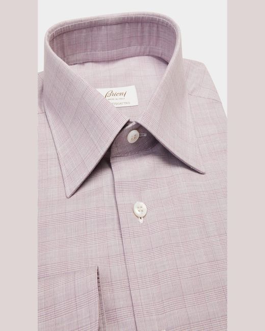 Brioni Pink Plaid-Print Dress Shirt for men