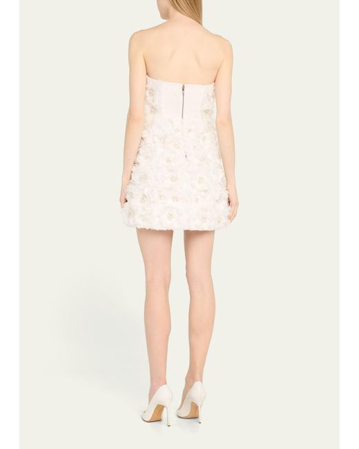 Alice + Olivia Natural Velia Crystal Floral Strapless Mini Gown