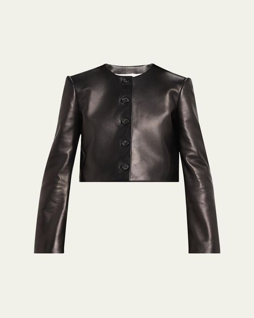 Brandon Maxwell Black Ryder Leather Cropped Box Jacket