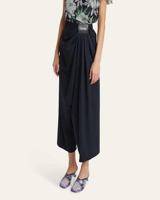 Loewe Blue Cropped Draped Wool Trousers