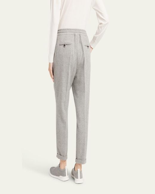 Kiton Gray Prince Of Wales Drawstring Wool Cashmere Pants
