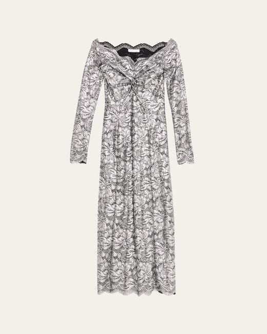 Rabanne White Off-The-Shoulder Lace Midi Dress