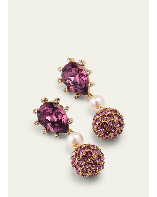 Oscar de la Renta Pink Cactus Crystal With Pearly Bead And Ball Earrings