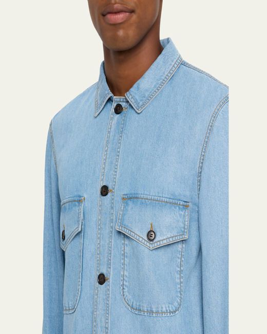 Officine Generale Blue Hany Washed Lyocell Button-Down Workshirt for men