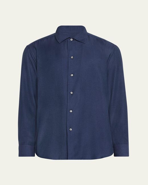 Brioni Blue Cotton Twill Sport Shirt for men