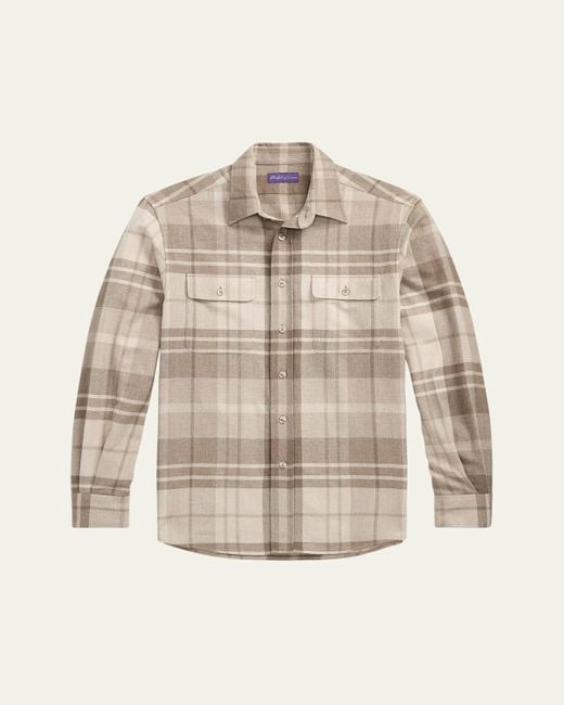 Ralph Lauren Natural Cooper Cashmere Plaid Double-Pocket Sport Shirt for men