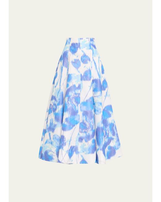 Lela Rose Blue Abstract High Waisted Full Skirt