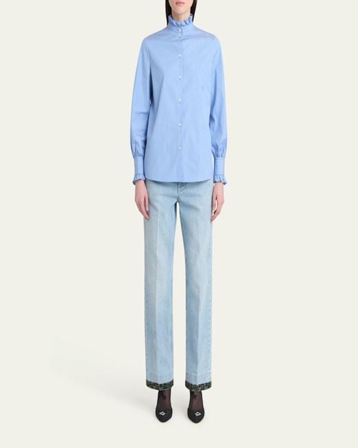 Valentino Garavani Blue Floral Trimmed Pants