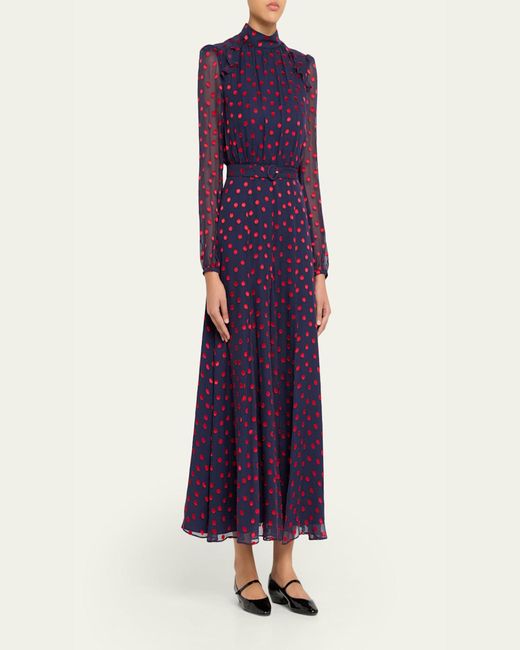 Saloni Purple Jacqui-B Belted Floral Silk Midi Dress