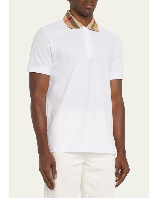 Burberry Natural Pique Polo Shirt With Check Collar for men