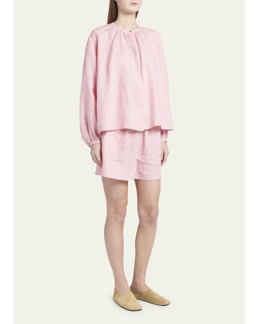 Loro Piana Pink Berm Perth Solaire Drawstring Linen Shorts