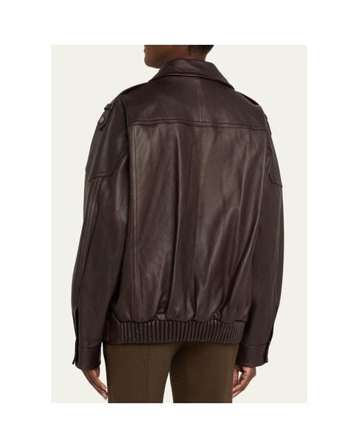 Vince Brown Oversized Leather Aviator Jacket