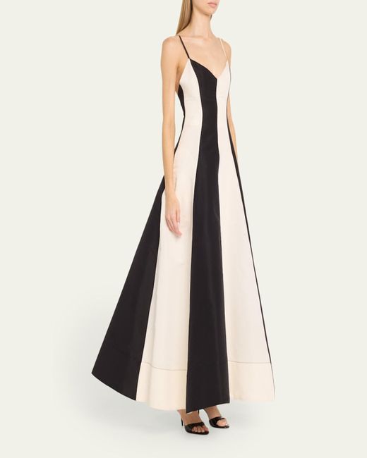 Christopher John Rogers White Stripe Colorblock V-Neck Evening Gown