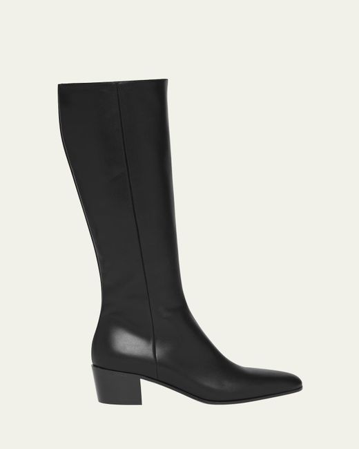 Gianvito Rossi Black Leather Block-Heel Knee Boots