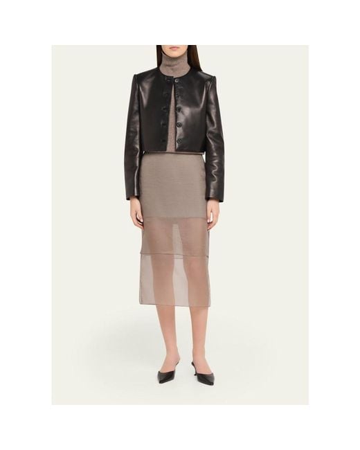 Brandon Maxwell Black Ryder Leather Cropped Box Jacket