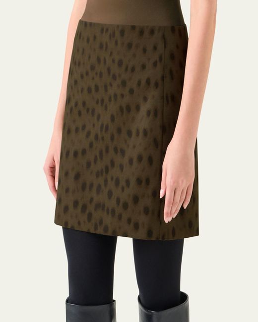 Akris Punto Green Leopard-Print Techno Gabardine Mini Skirt