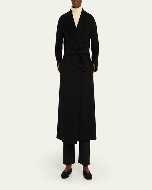 Max Mara Black Poldo Wool Long Wrap Coat