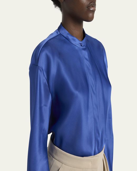 Giorgio Armani Blue Triple Silk Button-Down Blouse