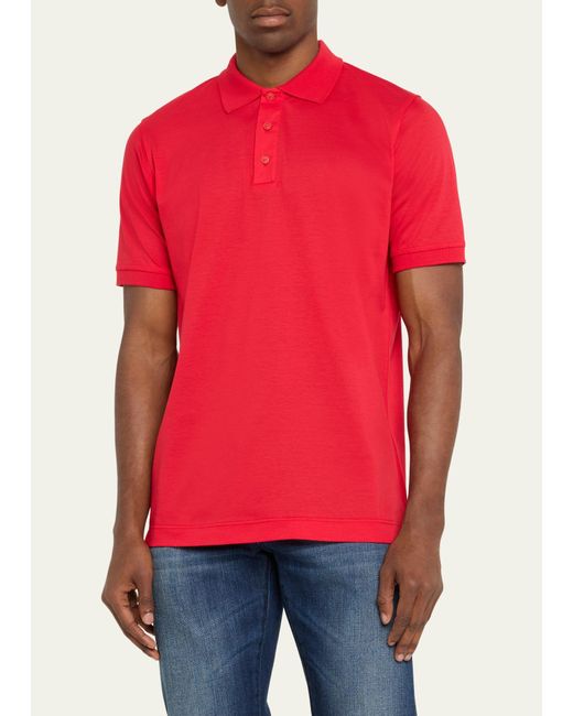 Kiton Red Cotton Pique Polo Shirt for men