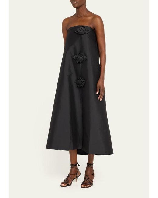 BERNADETTE Black Rosette Strapless Midi Dress
