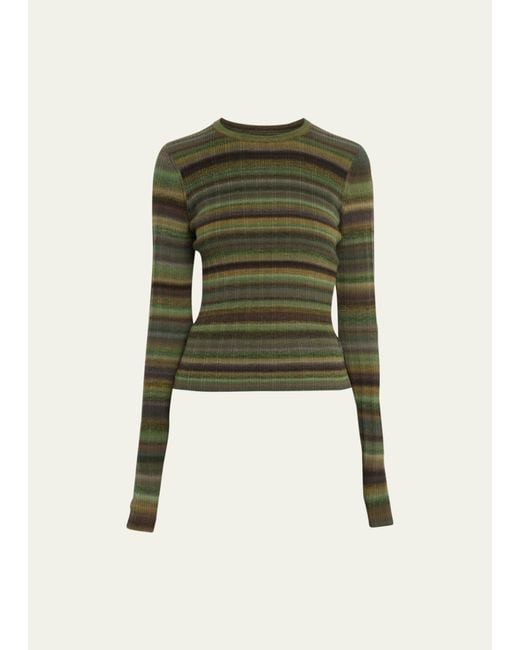 Re/done Green Stripe Long-sleeve Ribbed Crewneck Sweater