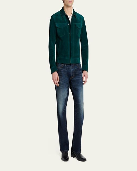 Tom Ford Green Suede Snap-Front Western Jacket for men