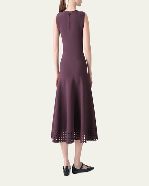 Akris Punto Purple Dot Lace-Hem Sleeveless Midi Dress