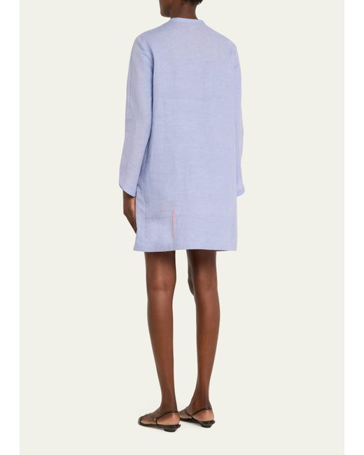 Fortela Blue Paisley Cutout Bib Mini Dress