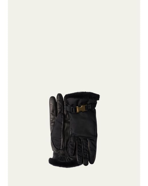 Prada Black Re-Nylon & Sheep Fur Gloves