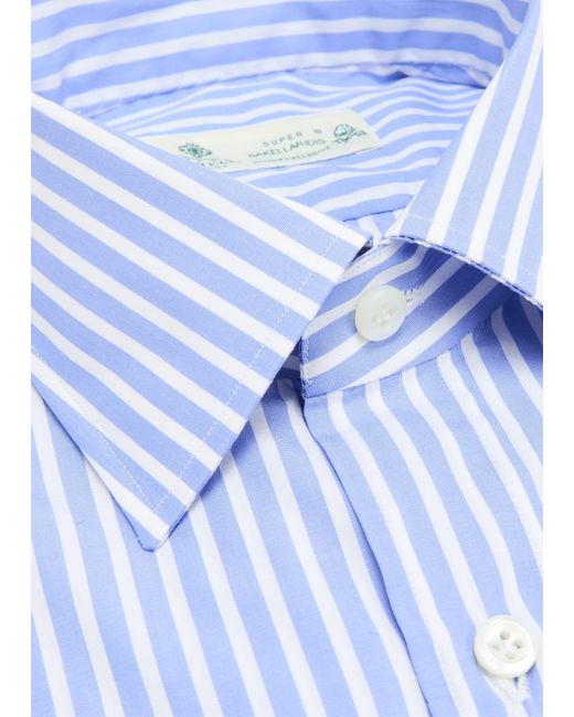 Luigi Borrelli Napoli Blue Cotton Bengal Stripe Dress Shirt for men