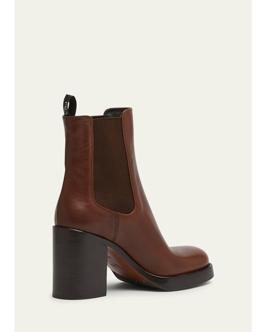 Prada Brown Leather Heeled Chelsea Boots