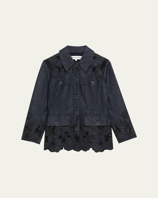 Veronica Beard Blue Kiki Embroidered Chambray Jacket