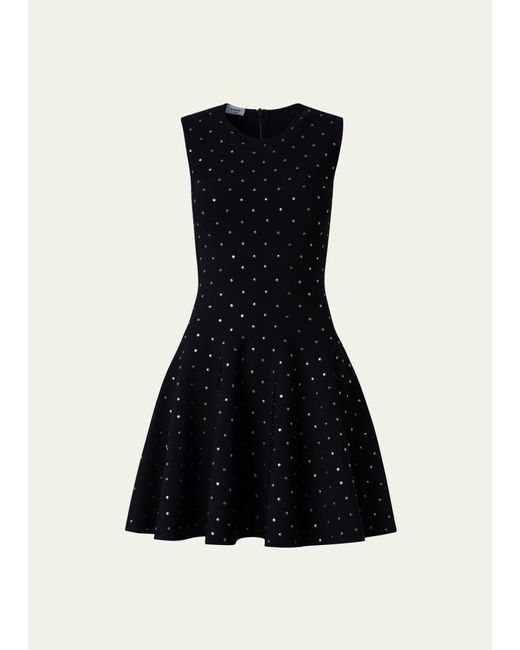 Akris Punto Black Polka Dot Stud-embellished Flared Mini Dress