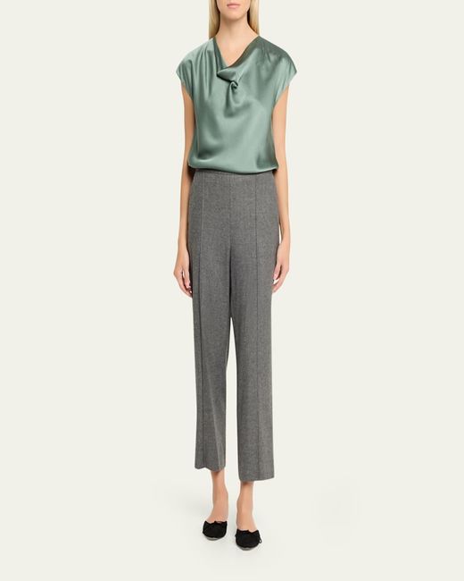 Vince Green Cowl-Neck Cap-Sleeve Satin Blouse