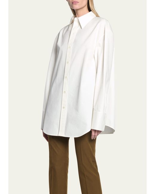 Saint Laurent White Long Button Down Collared Dress Shirt