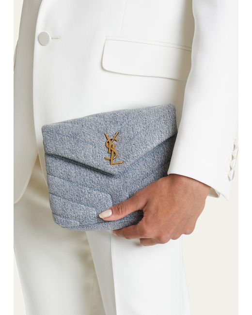 Saint Laurent Gray Loulou Toy Ysl Denim Shoulder Bag