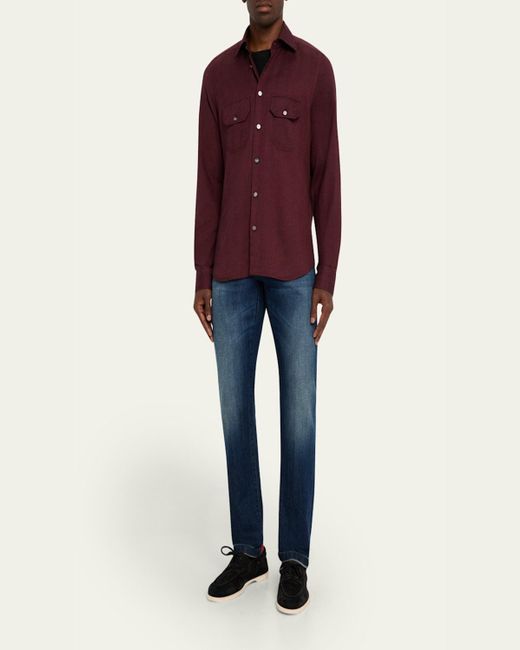 Kiton Purple Herringbone Flannel Overshirt for men