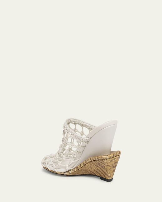 Jacquemus White Les Doubles Snake-Print Tresses Wedge Mules