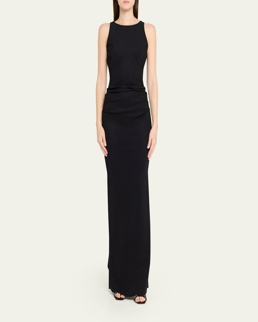 La Petite Robe Di Chiara Boni Blue Eman Sleeveless Draped Column Gown