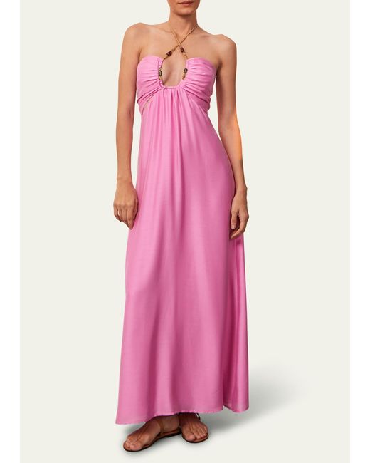 ViX Pink Solid Melina Detail Maxi Dress