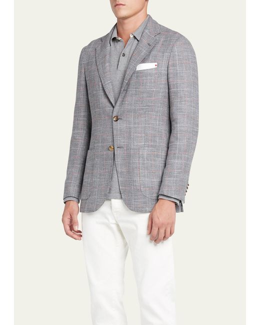Kiton Gray Cashmere-blend Windowpane Sport Coat for men