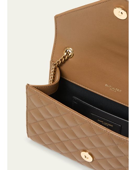 Saint Laurent Natural Envelope Triquilt Small Ysl Shoulder Bag In Smooth Leather