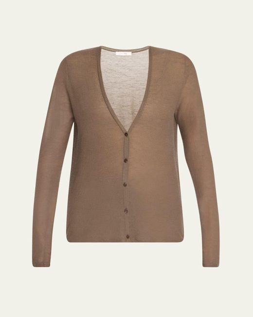 The Row Natural Kasem V-Neck Fine Cashmere Cardigan