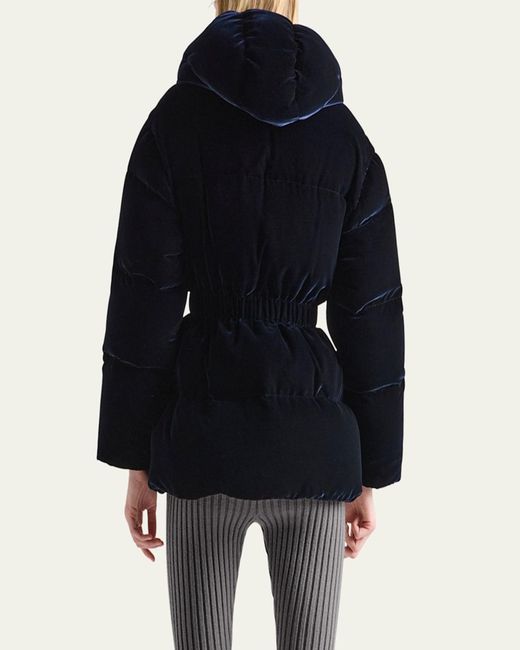 Prada Blue Cinched Velvet Puffer Jacket